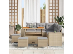 Vidaxl Conjunto De Sofá De Jardim Com Almofada 9 Pcs Bege Vime Pe