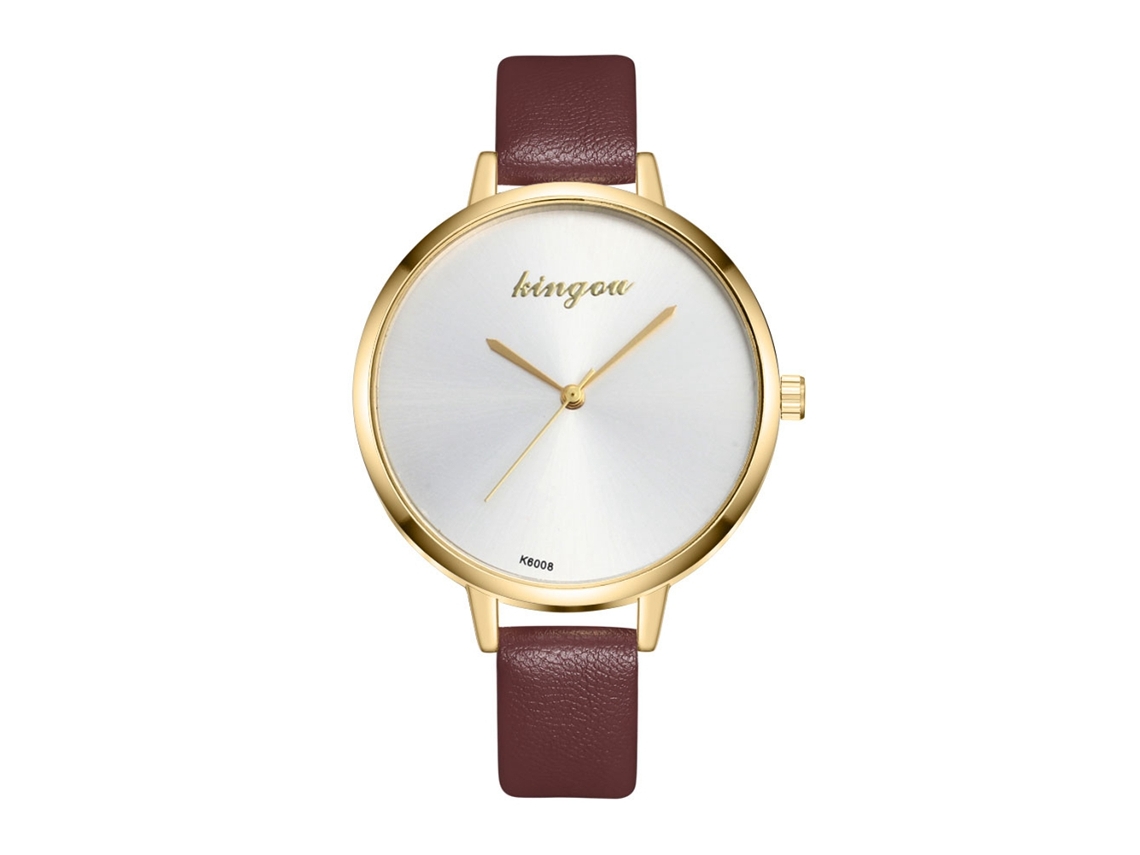 Relógio de Pulso Feminino Zhoulianfa Analógico de Quartzo Pulseira Pu Clássico Café