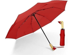 Guarda-chuvas Compactos Para Chuva E Sol, Viagem Com Cabo Em Formato De Cabeça De Pato, Vermelho