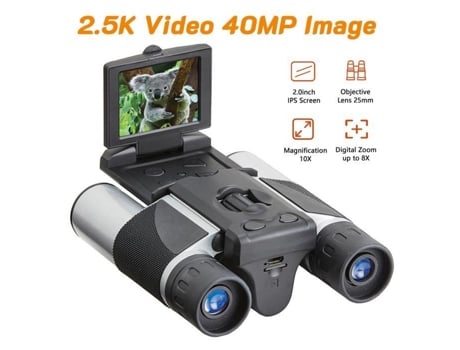 Câmera de Vídeo Binóculos com Zoom Digital de 2 com Tela Lcd 2 5K Prata MIOLOE