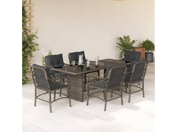 Conjunto 7 Peças Jantar P/ Jardim C/ Almofadões Vime Pe Cinza Dkd Home Decor