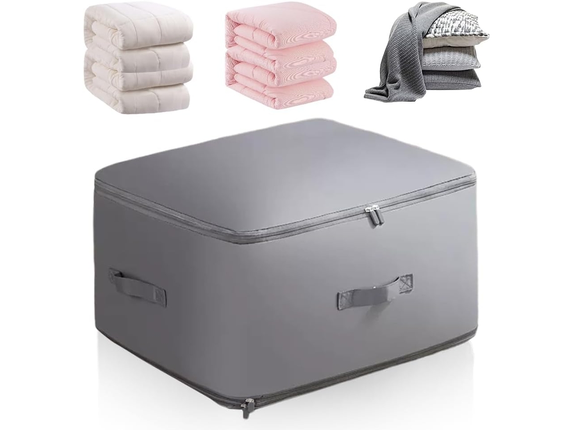 Saco Organizador Autocompressível, Economiza Espaço Para Edredons, Cobertores E Roupas De Cama Cinza-g-52x42x30