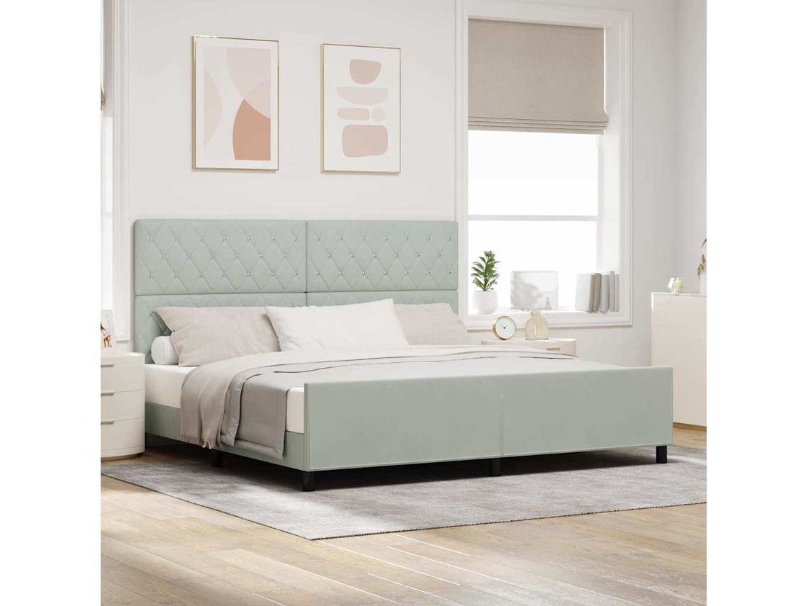 Vidaxl Cama Box Com Cabeceira Cinzento-claro 200 X 200 Cm Veludo