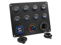 Painel De Controle Veicular Com 8 Botões, 12v/24v, Duas Portas Usb 4.2a, Visor Digital De Voltímetro, Material Abs.