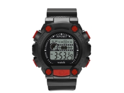 Relógio eletrônico esportivo casual masculino com pulseira de PVC vermelha