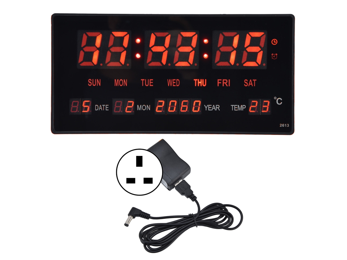 Relógio de parede digital LED Baok-reloj com calendário, modelo simples, para mesa, ideal para quarto ou escritório, com plugue 100-240V (Reino Unido).