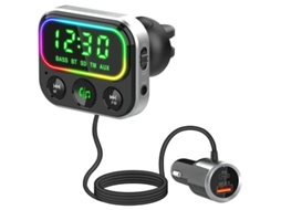 Transmissor Fm Bluetooth 5.0 Handsfree Car Kit Quick Charge Qc3.0 com Microfone 7 Luzes Coloridas Suporte Siri Mp3 YIZHOOD