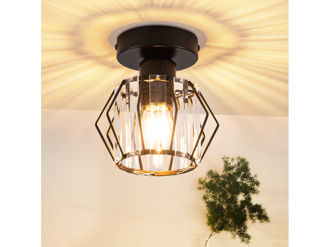ZMH Luminária de teto moderna de cristal preto E27 para uso interno