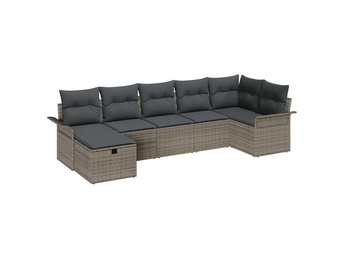Conjunto 7 Conjunto De Sofá De Jardim Vidaxl Preto Vime Pe (297,5 X 132,5 X 85 Cm)