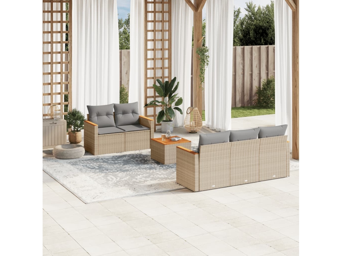 Vidaxl 6 Pcs Conjunto De Sofás P/ Jardim Com Almofadões Vime Pe Bege