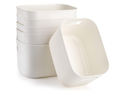 6 Pack de Caixas de Armazenamento Plástico com Alça, Organizador Branco para Banheiro, Cozinha, Escola, Escritório, Acessórios