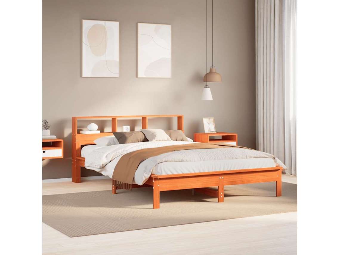 Vidaxl Cama Sem Colchão 140x200 Cm Madeira Pinho Maciça Castanho-mel