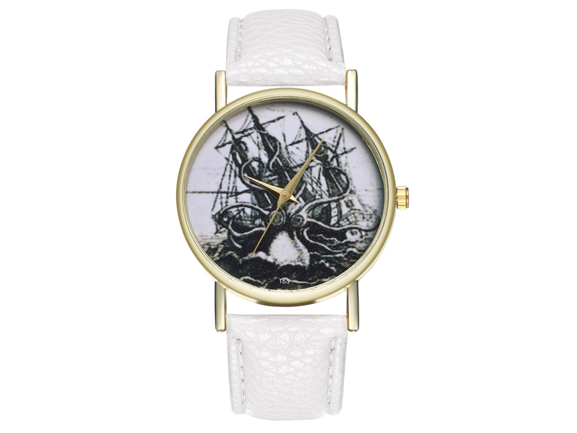 Relógio de Pulso Feminino Analógico de Quartzo Estilo Retro com Pulseira Pu Branco