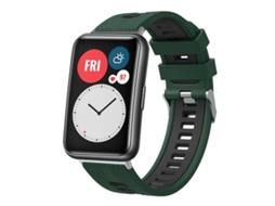 Bracelete Para Huawei Watch Fit - Silicone Bicolor - Fivela Prateada Verde Escuro + Preto