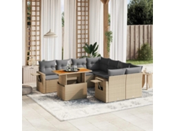 Vidaxl 9 Pcs Conjunto De Sofás P/ Jardim Com Almofadões Vime Pe Bege