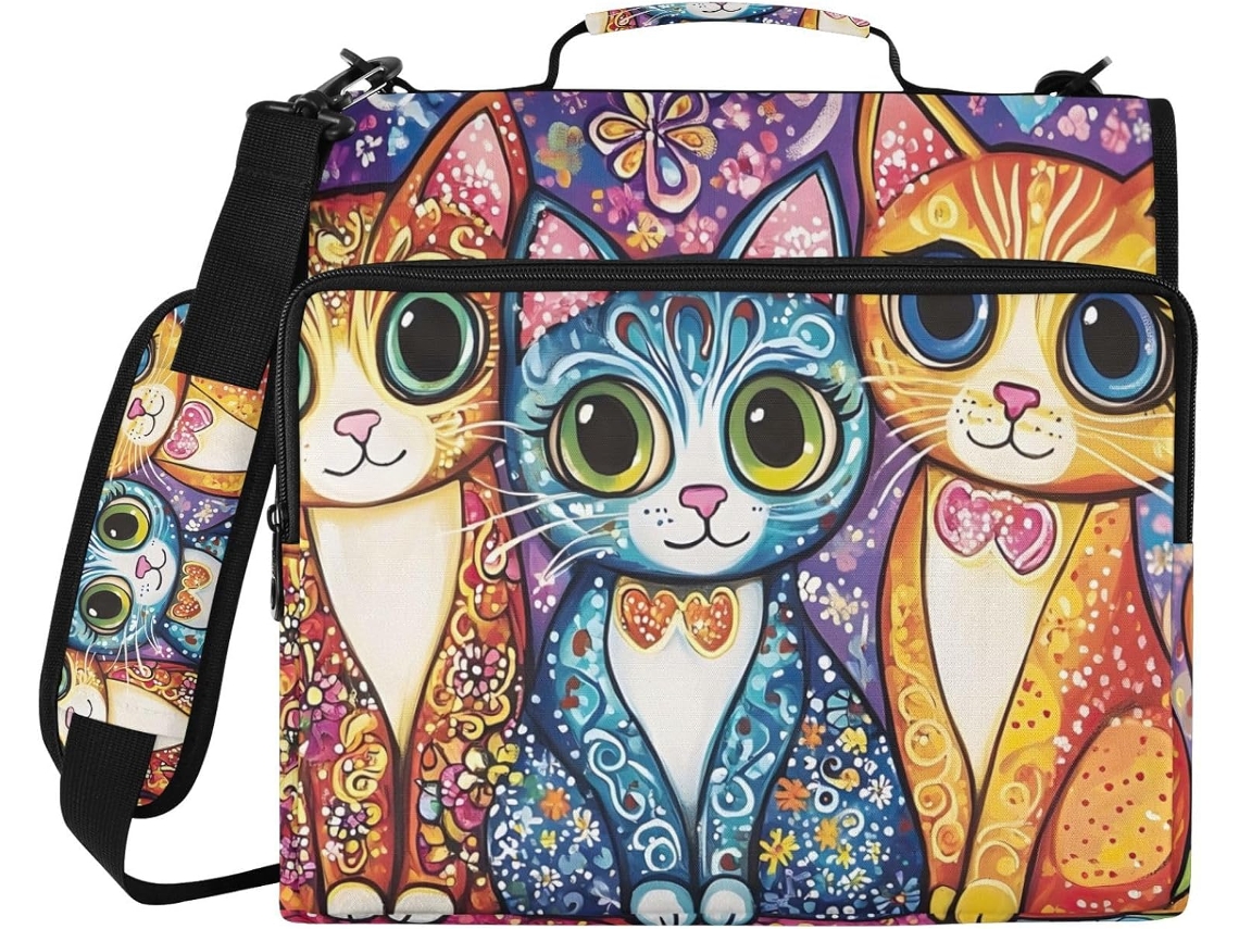 Bolsa organizadora Cats Big Eyes, feita com 3 argolas, tecido repelente à água e compartimento para laptop.