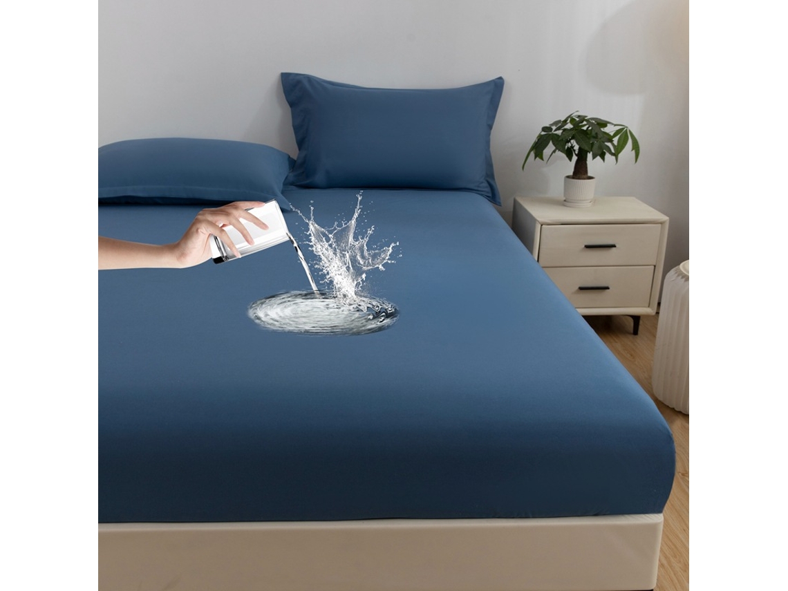 Protetor De Colchão Impermeável Czhhmart 90cmx190cm (com Par De Fronhas) Azul Escuro