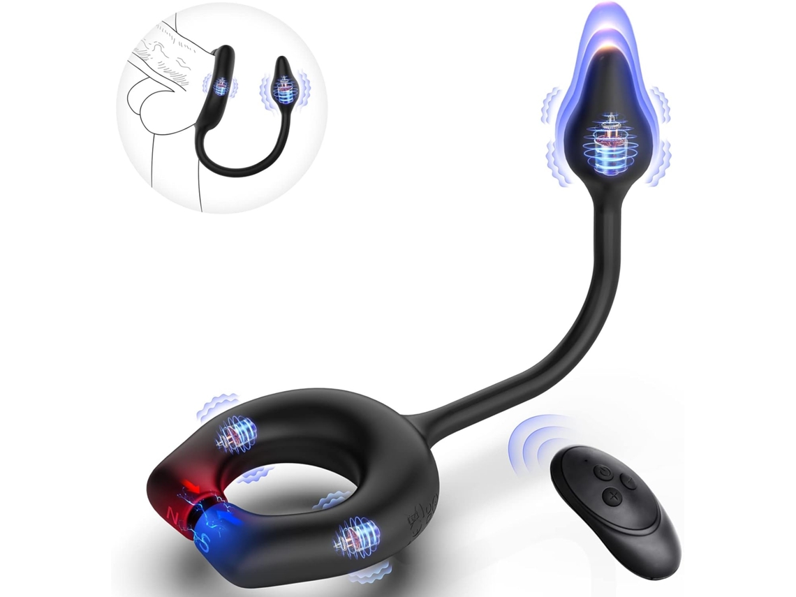 Anel Peniano Vibratório Com Plug Anal, Anel Peniano Com 10 Modos De Vibração Para Próstata No Ponto G Brinquedo Sexual Massajador