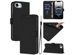 Capa De Couro Sintético Para Iphone 16e - Toque Suave - Cor Sólida - Com Cordão