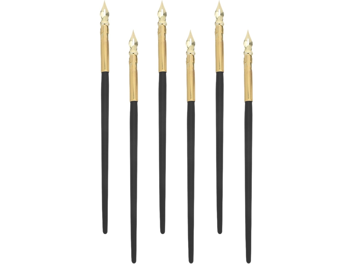 Conjunto de 6 Canetas tinteiro Metal Topbathy para Caligrafia, com Ponta Dourada, Ideal Iniciantes e Artistas,