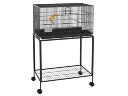 Gaiola Pássaros com Rodas Bandeja Amovível 2 Poleiros 2 Comedouros 77x46x119cm Preto S/MARCA