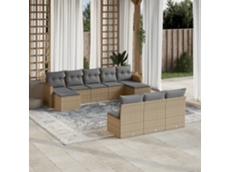 10 Pcs Conj. Sofás Jardim C/ Almofadões Vime Pe Bege Misturado Dkd Home Decor