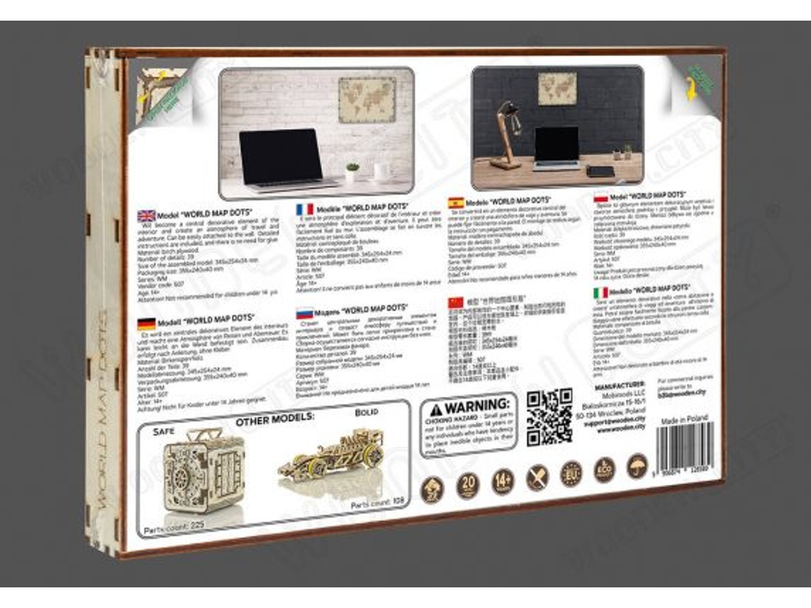 Puzzle WOODEN.CITY World Map Dots 3D 40 Peças Mapas Worten.pt