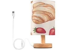 Luminária De Cabeceira Led Pequena Skyshu Em Formato Pão Morango Usb Com Base Madeira Antiderrapante E Cúpula Que Não