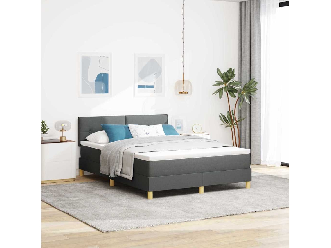 Vidaxl Cama Box Spring Led Cinza Escuro 160 X 200 Cm Tecido