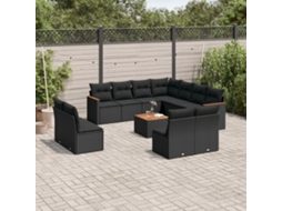 Vidaxl 12 Pcs Conjunto de Sofás de Jardim C/ Almofadões Vime Pe Preto