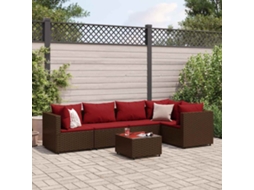 Conjunto 6 Peças Lounge Jardim C/ Almofadões 6 Peças Vime Pe Marrom Dkd Home Decor