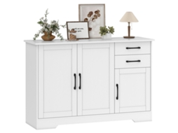Aparador com 3 portas, 2 gavetas, prateleira ajustável, 120x38x79cm, branco. ZENCORE SERVICES