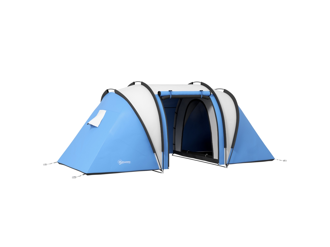 Barraca de camping familiar para 4-5 pessoas com 2 quartos, portas e janelas 450x220x180 cm azul S/MARCA