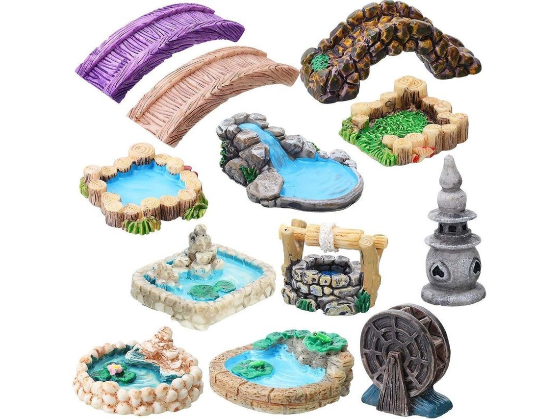 12 Acessórios De Jardim De Fadas Em Miniatura: Ponte, Farol, Poço, Figuras De Resina, Decoração Para Jardim E Casa, Presente