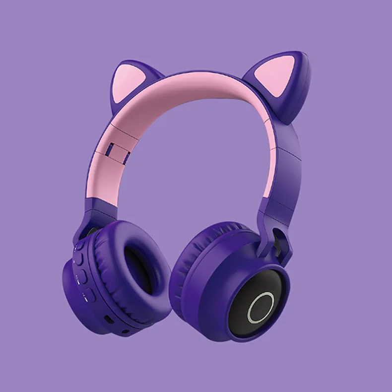 Fones De Ouvido Com Orelhas De Gato (roxos), Bluetooth, Sem Fio, Com Faixa De Luz Led E Microfone.