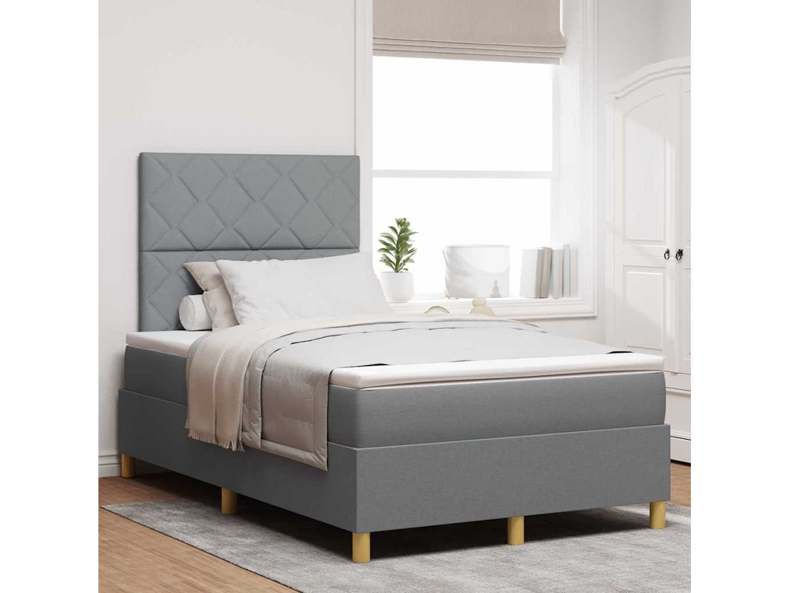 Vidaxl Cama Box Spring Led Cinzento-claro 120 X 190 Cm Tecido