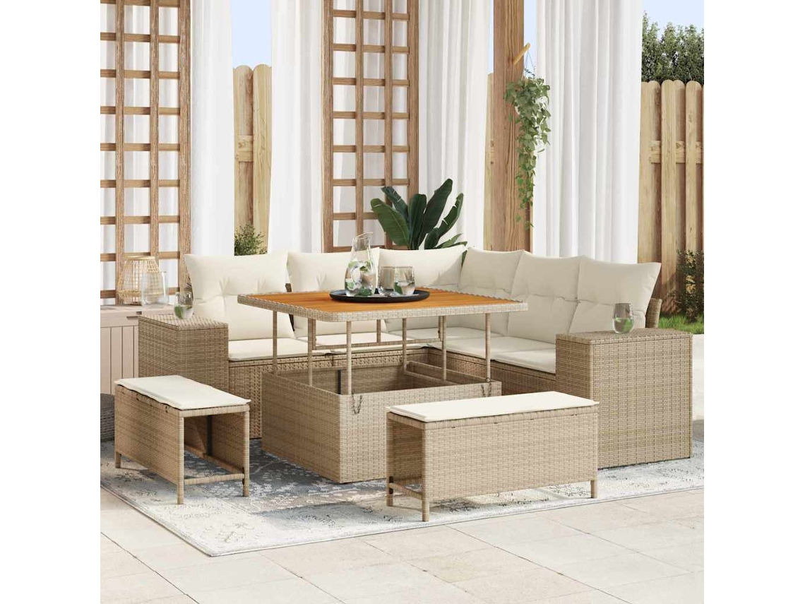 Vidaxl Conjunto De Sofá De Jardim Com Almofada 8 Pcs Bege Vime Pe