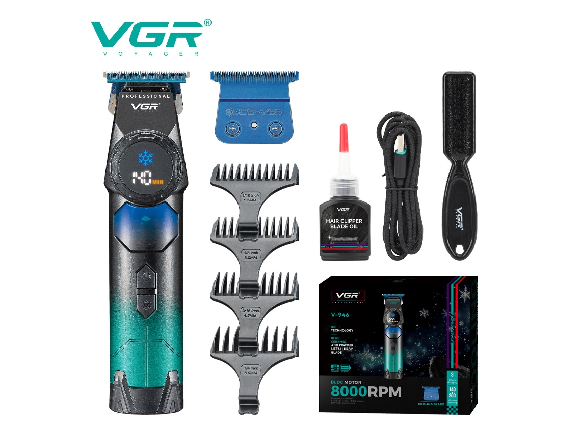 Máquina de Cortar Cabelo Elétrica com Cabeça Gravada, Lâmina com Visor Digital e Função de Resfriamento Localizado. MDUG