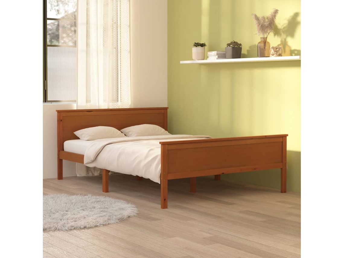 Estrutura De Cama 160x200 Cm Madeira Pinho Maciço Castanho Mel