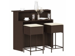 Vidaxl 3 Pcs Conjunto De Bar P/ Jardim Com Almofadões Vime Pe Castanho