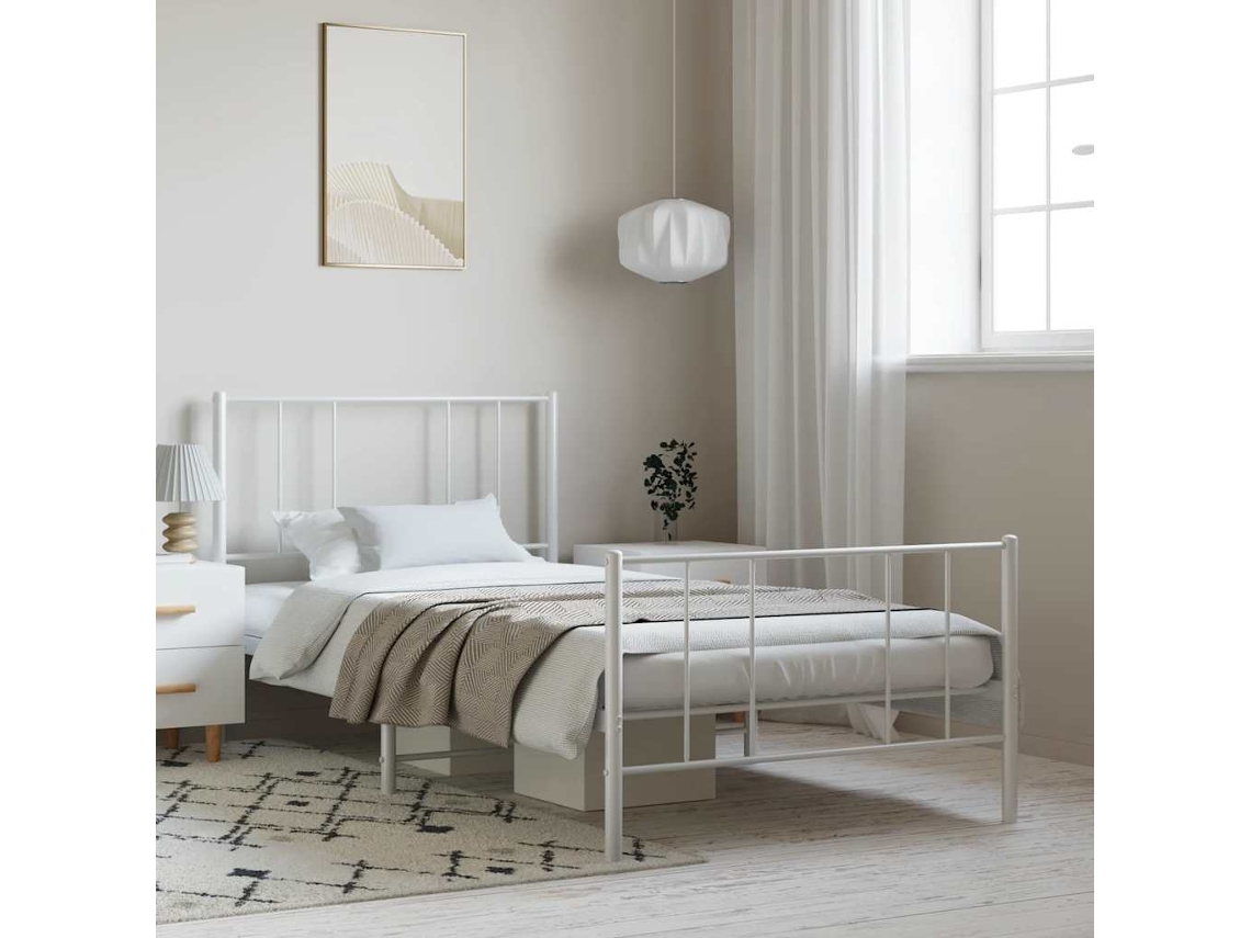 Estrutura De Cama Com Cabeceira E Pés 100x190 Cm Metal Branco