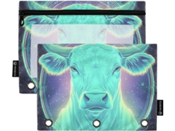 Lápis Com Estampa De Vaca E Tarô, Com Visor Transparente, Estojo Macio Em Diversas Cores, 3 Organizadores Escolares De