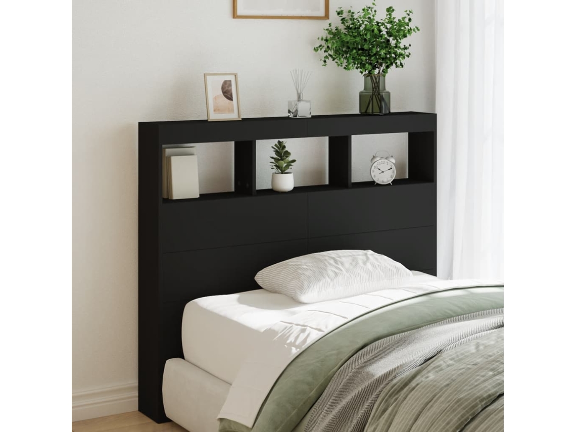 Vidaxl Armário De Cabeceira Com Luzes Led 120x17x102 Cm Preto