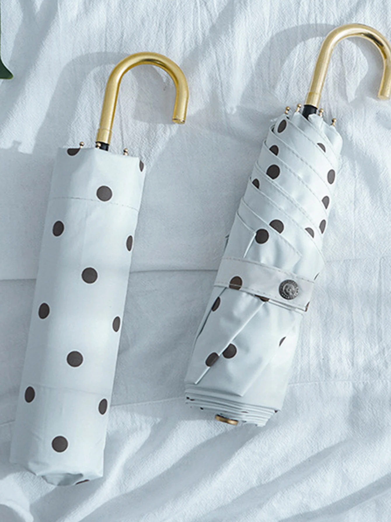 Guarda chuva MDUG simples com bolinhas pretas, proteção contra sol e chuva (branco)