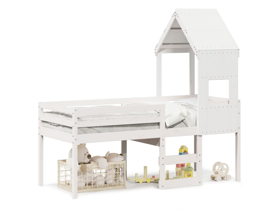 Cama Alta com Telhado 75x190 Cm Pinho Maciço Branco MAISON EXCLUSIVE