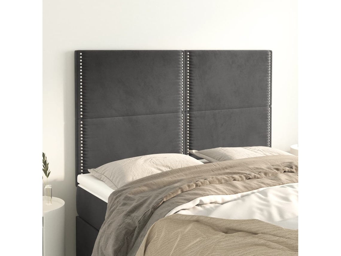 Vidaxl Cabeceira Cinza Escuro 144x5x118/128 Cm Veludo