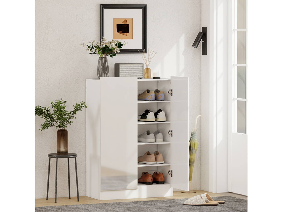 Armário Organizador de Sapatos para Hall, 20 Pares, Prateleiras Reguláveis, 72x34,5x103 Cm, Branco Brilhante