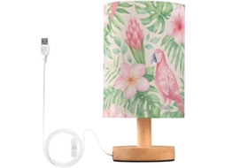Abajur De Cabeceira Mnsruu Com Estampa Planta Tropical, Flamingo Em Folha De Palmeira Verde, Luminária De Cabeceira Led