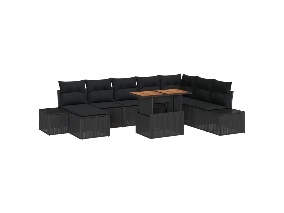 Conjunto 9 Móveis De Jardim Vidaxl Preto Vime Pe (100 X 55 X 73 Cm)