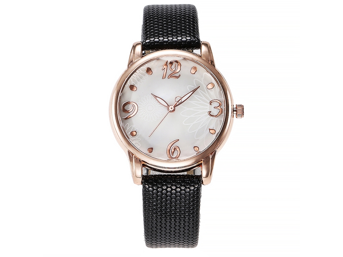 Relógio de Pulso Feminino Vansvar Estilo Simples Pulseira Pu Quartzo Preto